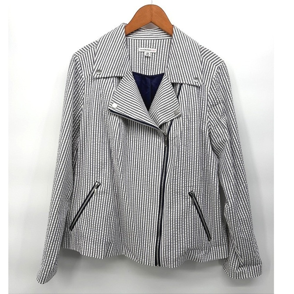 Isaac Mizrahi Live Moto Jacket Blazer Seersucker Striped Moto Preppy Size 18W